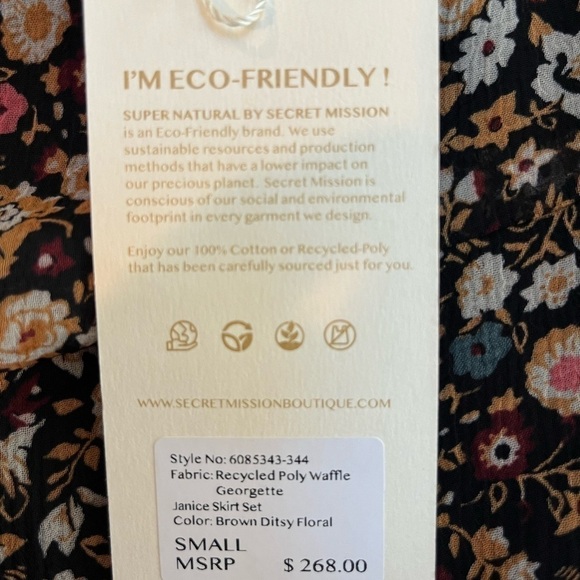 NEW Super Natural By Secret Mission Janice Skirt Set in brown ditsy floral - Picture 10 of 11